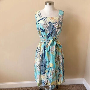 Malvin Hamburg Germany Floral Linen Tie Waist dress Size Small Blue 2897